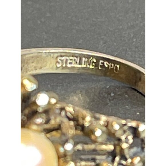 Sterling Silver Gold Plate Joseph Esposito Birds Nest Ring Duo Pearl Sz 6.5 VTG - Picture 6 of 14